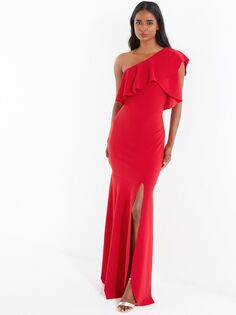 Женское платье макси с одним плечом и разрезом QUIZ, красный