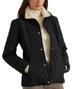 Женское стеганое пальто с воротником из искусственного шерпа Lauren Ralph Lauren, черный
