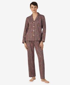 Женские длинные брюки с вырезом на воротнике и длинными рукавами, пижамный комплект из 2 предметов Lauren Ralph Lauren
