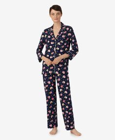 Женские длинные брюки с вырезом на воротнике и рукавом 3/4, пижамный комплект из 2 предметов Lauren Ralph Lauren