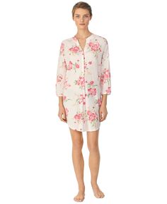 Женская ночная рубашка с рукавом 3/4 с цветочным принтом Lauren Ralph Lauren