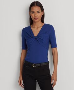 Женская футболка из смесового хлопка с заворотом спереди, связанная в рубчик Lauren Ralph Lauren