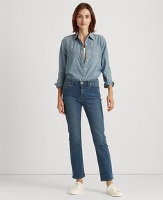 Прямые джинсы Petite со средней посадкой, миниатюрные и миниатюрные короткие джинсы Lauren Ralph Lauren