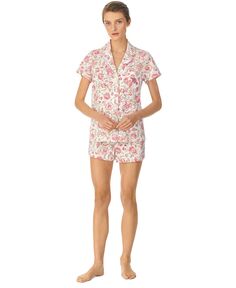 Женские 2 шт. Короткий пижамный комплект с зубчатым воротником Lauren Ralph Lauren
