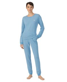 Женские брюки-джоггеры с длинными рукавами и круглым вырезом, пижамный комплект из 2 предметов Lauren Ralph Lauren