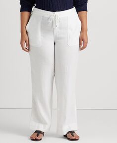 Широкие льняные брюки больших размеров Lauren Ralph Lauren, белый