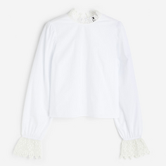 Блузка H&amp;M Lace-trimmed Poplin, белый H&M