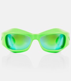 Зеркальные овальные солнцезащитные очки Bottega Veneta, зеленый
