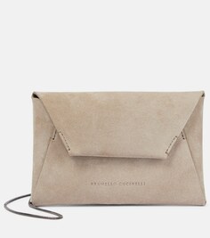Миниатюрная замшевая сумка через плечо Brunello Cucinelli, коричневый