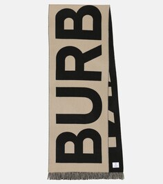 Шерстяной шарф с логотипом Burberry, бежевый