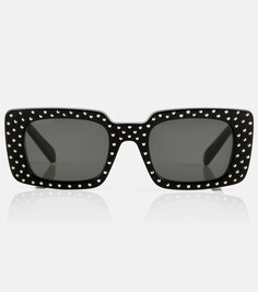 Украшенные солнцезащитные очки прямоугольной формы Celine, черный