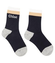 Носки с цветными блоками из смесового хлопка Chloé, синий Chloe