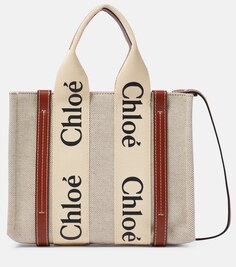 Маленькая сумка-тоут Woody из парусины Chloé, коричневый Chloe