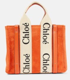 Замшевая сумка-тоут Woody большого размера Chloé, оранжевый Chloe
