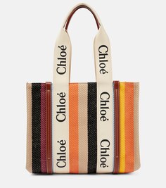 Холщовая сумка-тоут Woody среднего размера Chloé, разноцветный Chloe