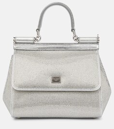 Атласная сумка через плечо с декором Sicily Dolce&amp;Gabbana, серебряный