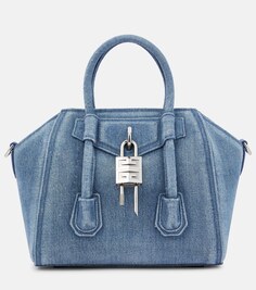 Мини-сумка-тоут Antigona Lock из джинсовой ткани Givenchy, синий