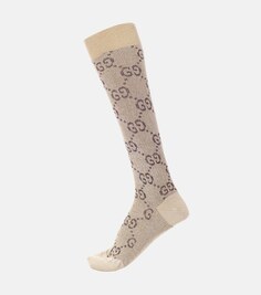 Трикотажные носки с узором GG Gucci, бежевый
