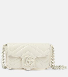 Кожаная поясная сумка GG Marmont Gucci, белый