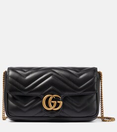 Кожаный кошелек GG Marmont на цепочке Gucci, белый