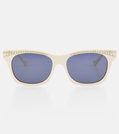 Украшенные солнцезащитные очки прямоугольной формы Gucci, белый