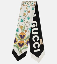 Шелковый шарф с принтом Flora Gucci, разноцветный