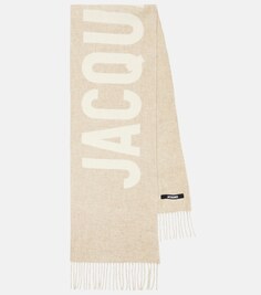 Жаккардовый шарф из натуральной шерсти с логотипом Jacquemus, бежевый