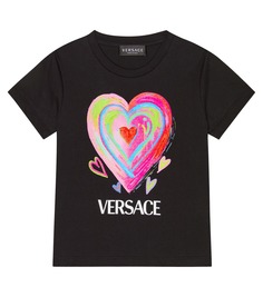 Хлопковая футболка с принтом Versace, черный
