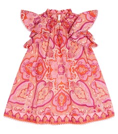Платье Halcyon из хлопкового поплина с узором пейсли Zimmermann Kids, розовый