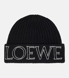 Шапка-бини в рубчик с логотипом Loewe, черный