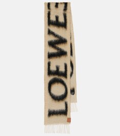 Жаккардовый шарф с логотипом из смесовой шерсти Loewe, бежевый