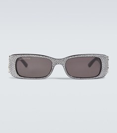 Украшенные солнцезащитные очки прямоугольной формы Balenciaga, черный