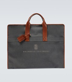 Холщовая сумка для одежды с кожаной отделкой Brunello Cucinelli, серый