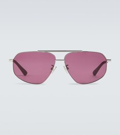 Солнцезащитные очки-авиаторы в металлической оправе Bottega Veneta, розовый