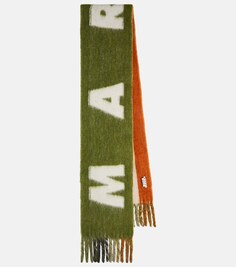 Шарф из смесовой шерсти с логотипом Marni, зеленый