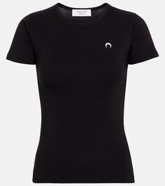 Хлопковая футболка с вышивкой MARINE SERRE, черный