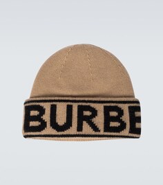 Кашемировая шапка интарсия с логотипом Burberry, бежевый