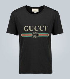 Хлопковая футболка оверсайз с логотипом Gucci, черный