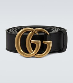 Кожаный ремень с пряжкой в виде двойной буквы G Gucci, черный