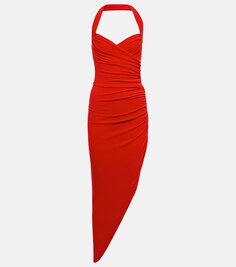 Платье миди Cayla с вырезом халтер и сборками NORMA KAMALI, красный