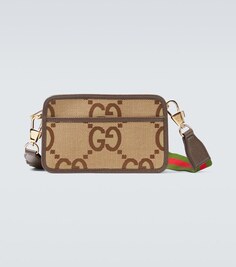 Сумка через плечо Maxi GG Mini из холщовой ткани Gucci, коричневый