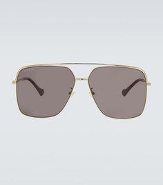Солнцезащитные очки-авиаторы в металлической оправе Gucci, металлик