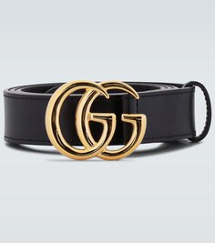 Кожаный ремень с логотипом GG Marmont Gucci, черный