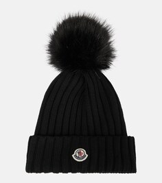 Вязаная шапка в рубчик Moncler, черный