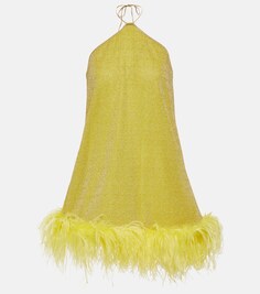 Платье мини Lumière Plumage с вырезом халтер OSÉREE, желтый