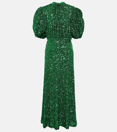 Украшенное платье макси с пышными рукавами ROTATE BIRGER CHRISTENSEN, зеленый