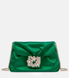 Атласная сумка на плечо Bouquet с декором Roger Vivier, зеленый