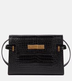 Сумка-тоут Manhattan Small из кожи с эффектом крокодила Saint Laurent, черный