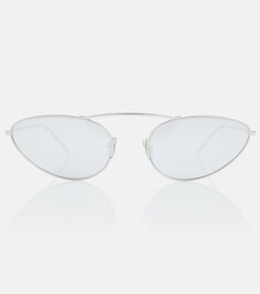 Овальные солнцезащитные очки из металла Saint Laurent, серебряный