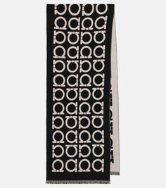 Шерстяной шарф с логотипом Ferragamo, черный
